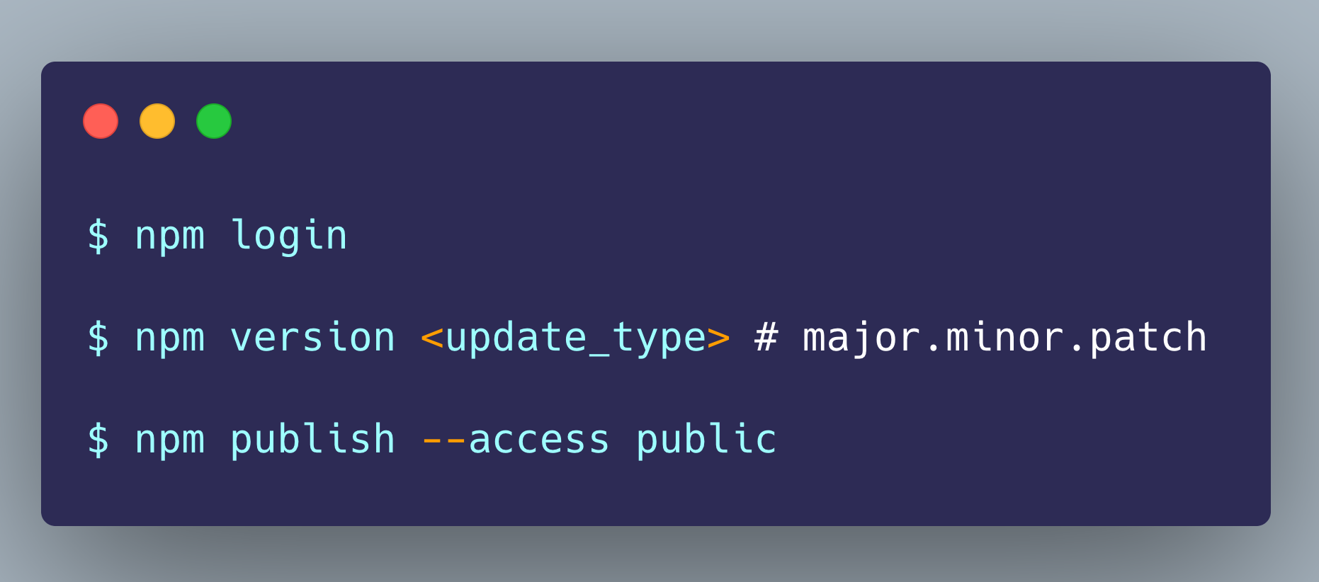 Commands for publishing NPM package